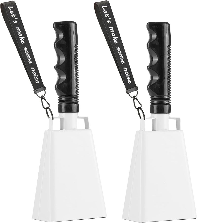 CHMI Cow Bells with Wrist Strap - Cowbell with Handle 2pcs, Customizable Cowbells for Sporting Events, for Football Games,Chimes, Percussion, Musical Instruments, Call Bell, Farm Ranch (white) - Image 1